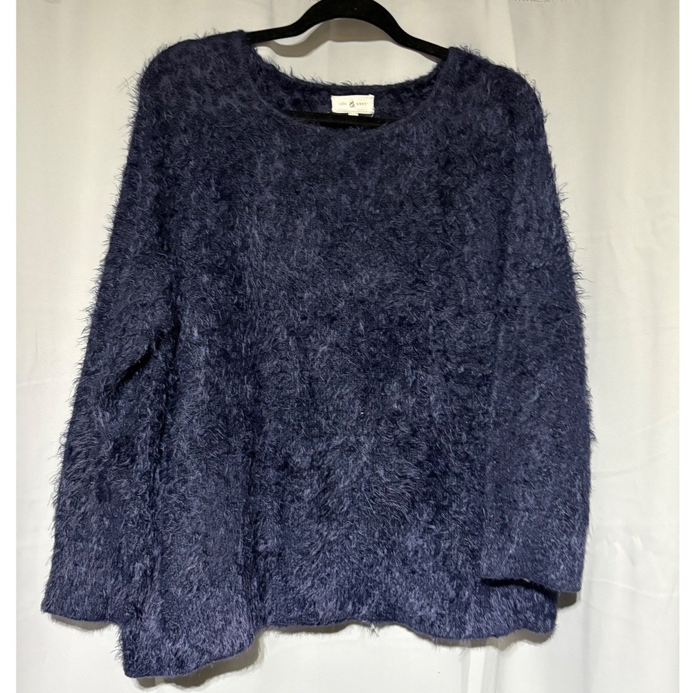 Lou & Grey Sweater Womens L Eyelash Knit Navy Blue Fuzzy Soft Cozy Pullover
